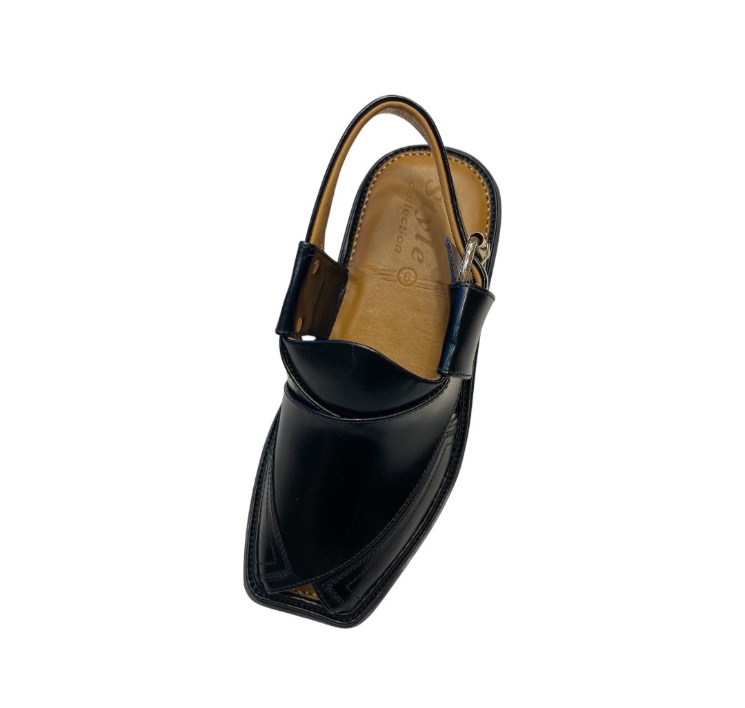 Broad Shape Side Patti Chappal – Black (High Curam Leather) - Image 3