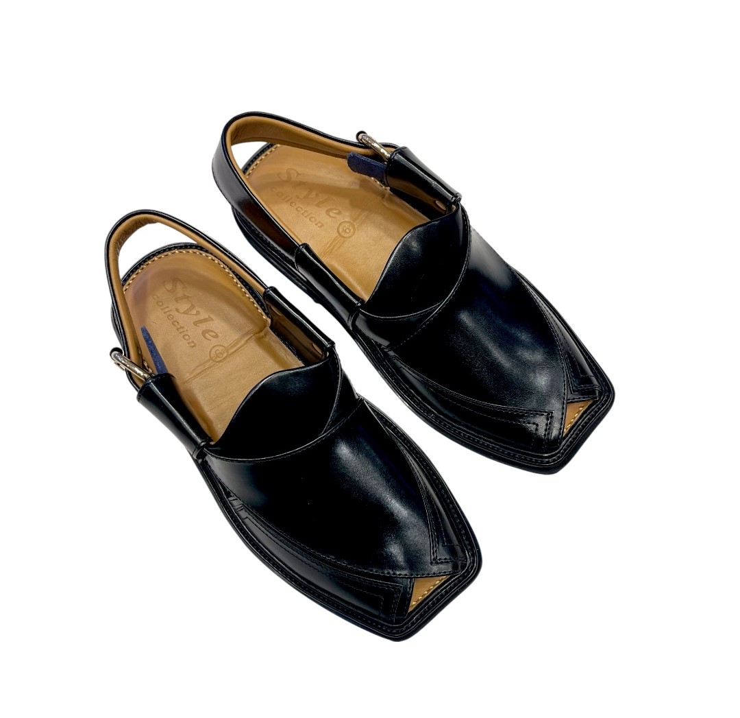 Broad Shape Side Patti Chappal – Black (High Curam Leather) - Image 2