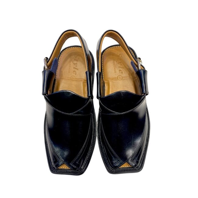 Broad Shape Side Patti Chappal – Black (High Curam Leather)